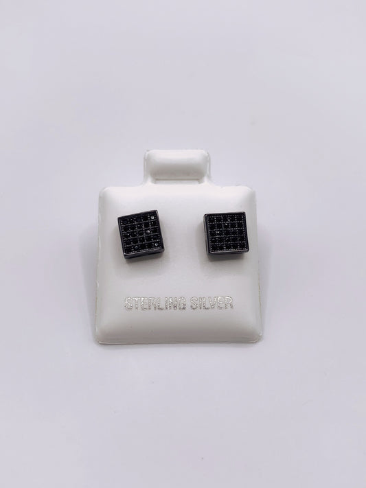 Iced Out Square Stud Earrings in Sterling Silver Black- 6mm