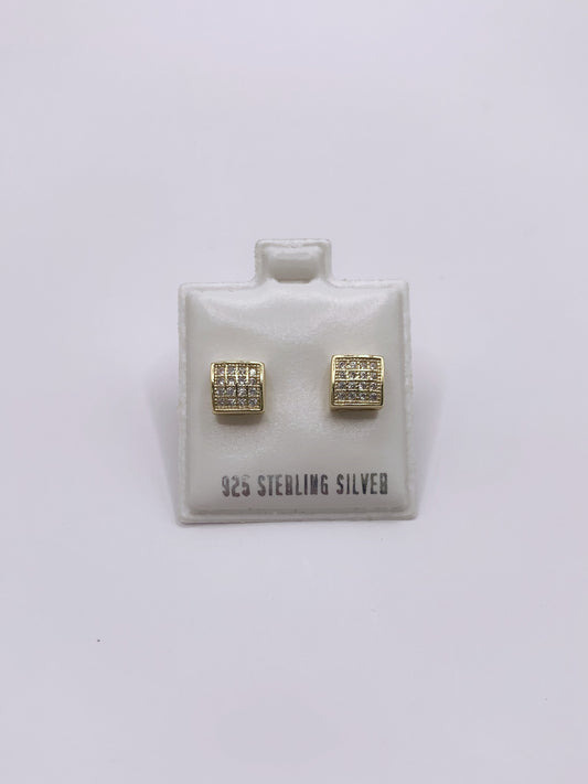 Iced Out Square Stud Earrings in Gold-Bonded Sterling Silver- 6mm