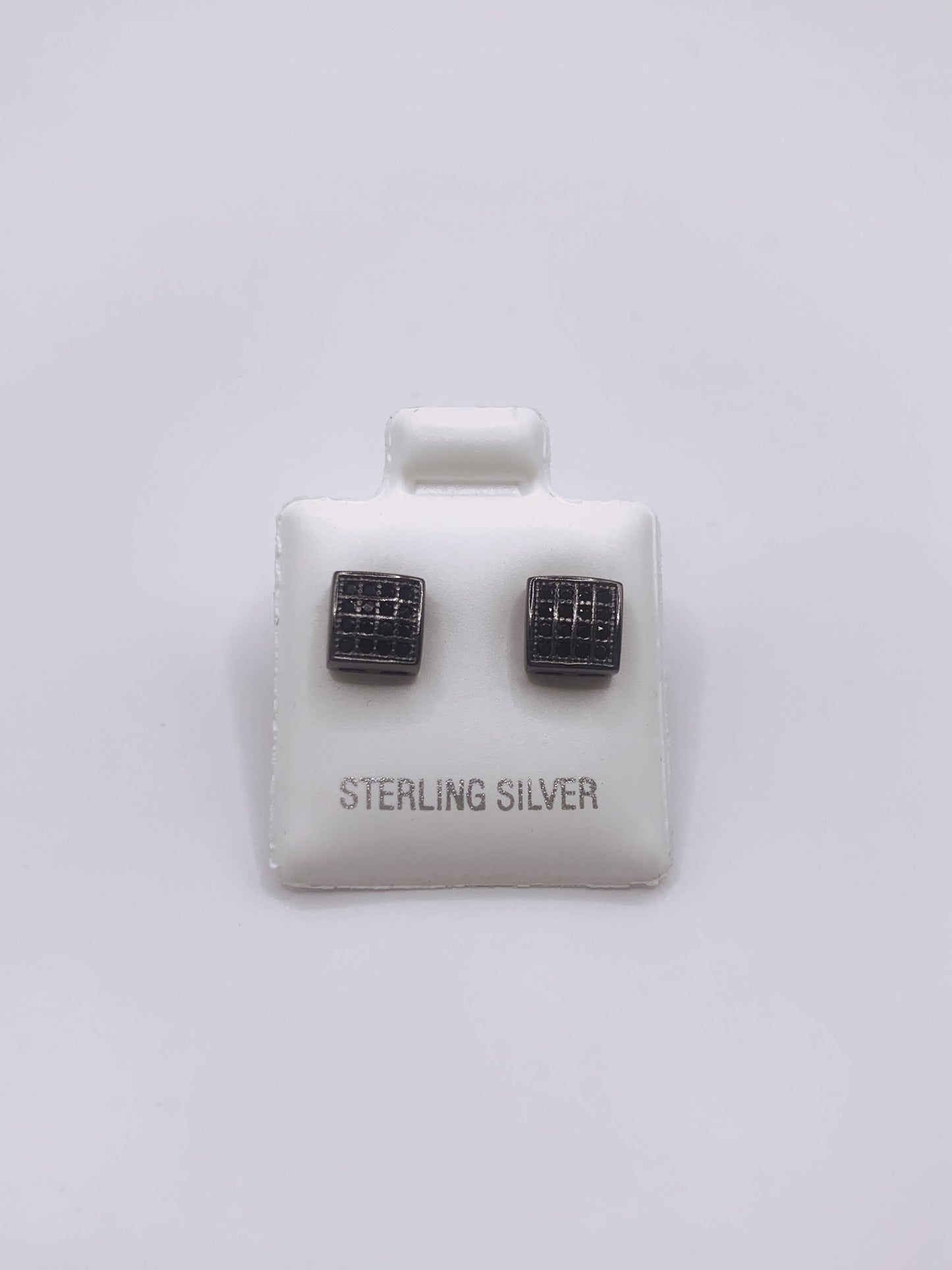 Iced Out Square Stud Earrings in Sterling Silver Black- 6mm