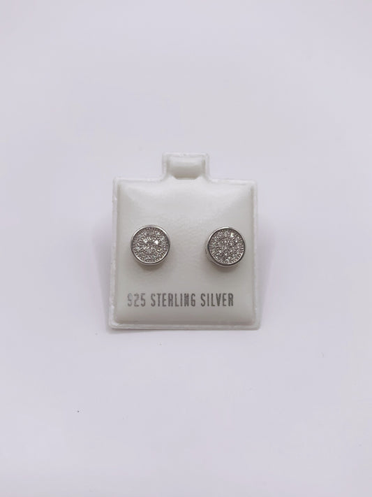 Iced Out Round Stud Earrings in Sterling Silver- 7mm