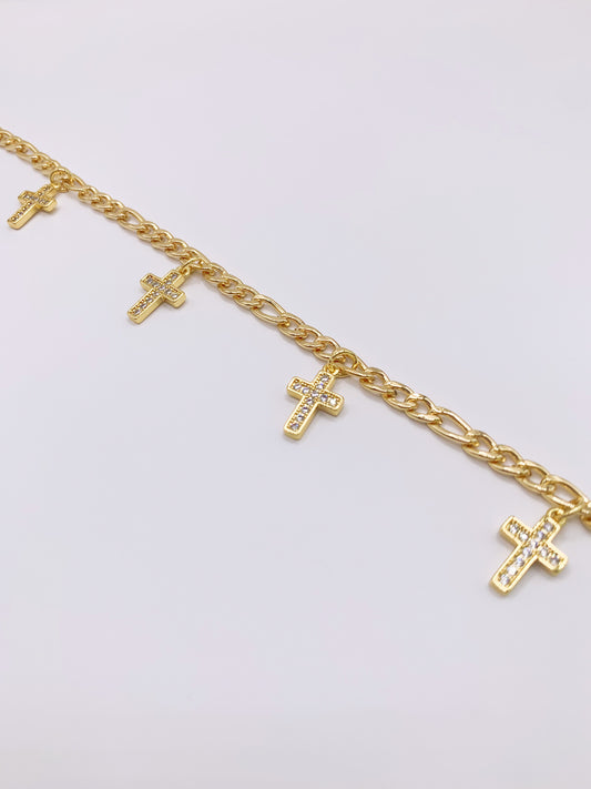 Crystal Cross Anklet- 10 Inches