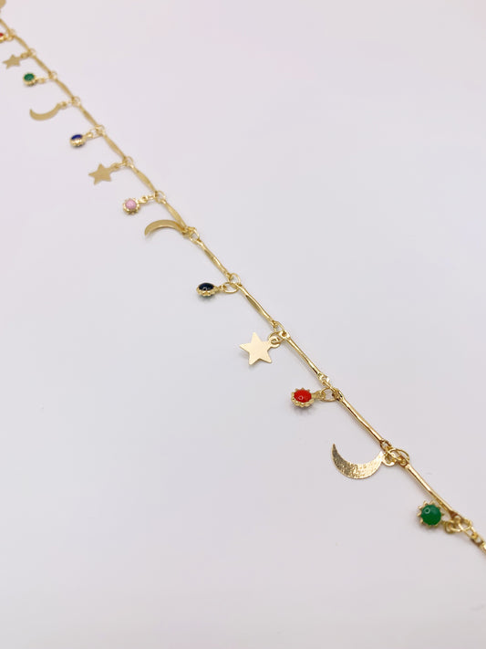 Moon Star Anklet- 10 Inches