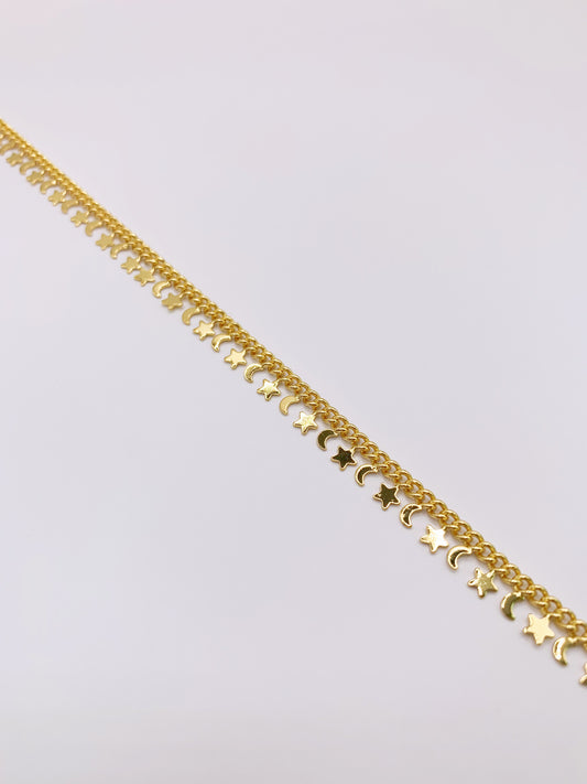 Tiny Moon Star Anklet- 10 Inches