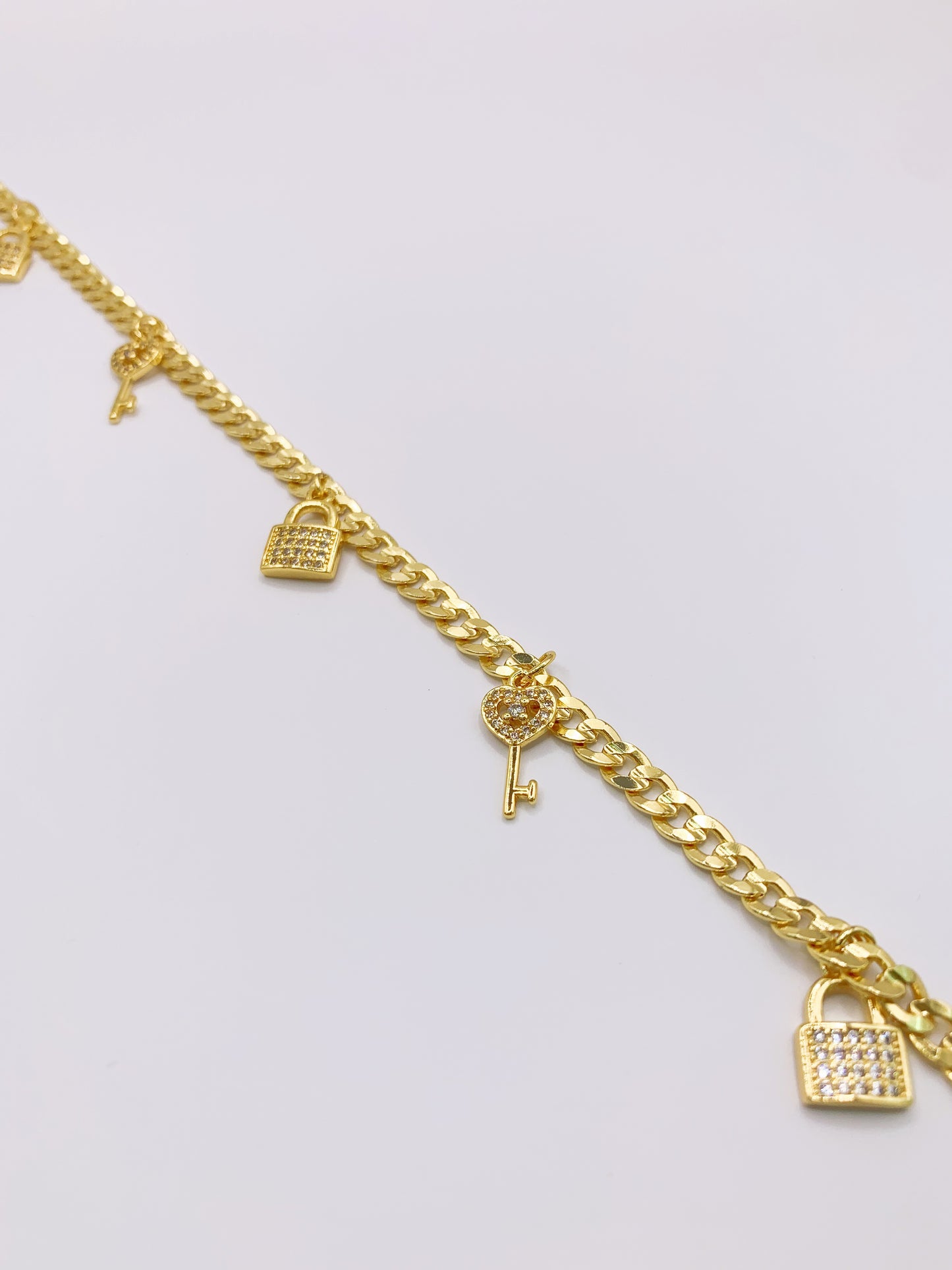 Crystal Key and Lock Anklet- 10 Inches