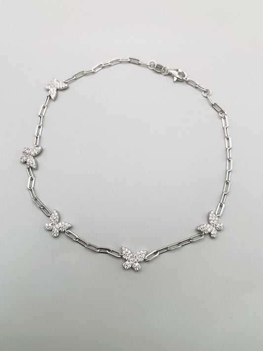 Butterfly Anklet in 925 Sterling Silver- 9, 9.5 and 10 Inches Adjustable