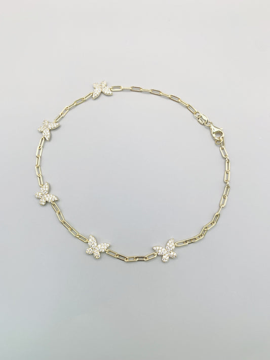 Butterfly Anklet in Gold-Bonded Sterling Silver- 9, 9.5 and 10 Inches Adjustable