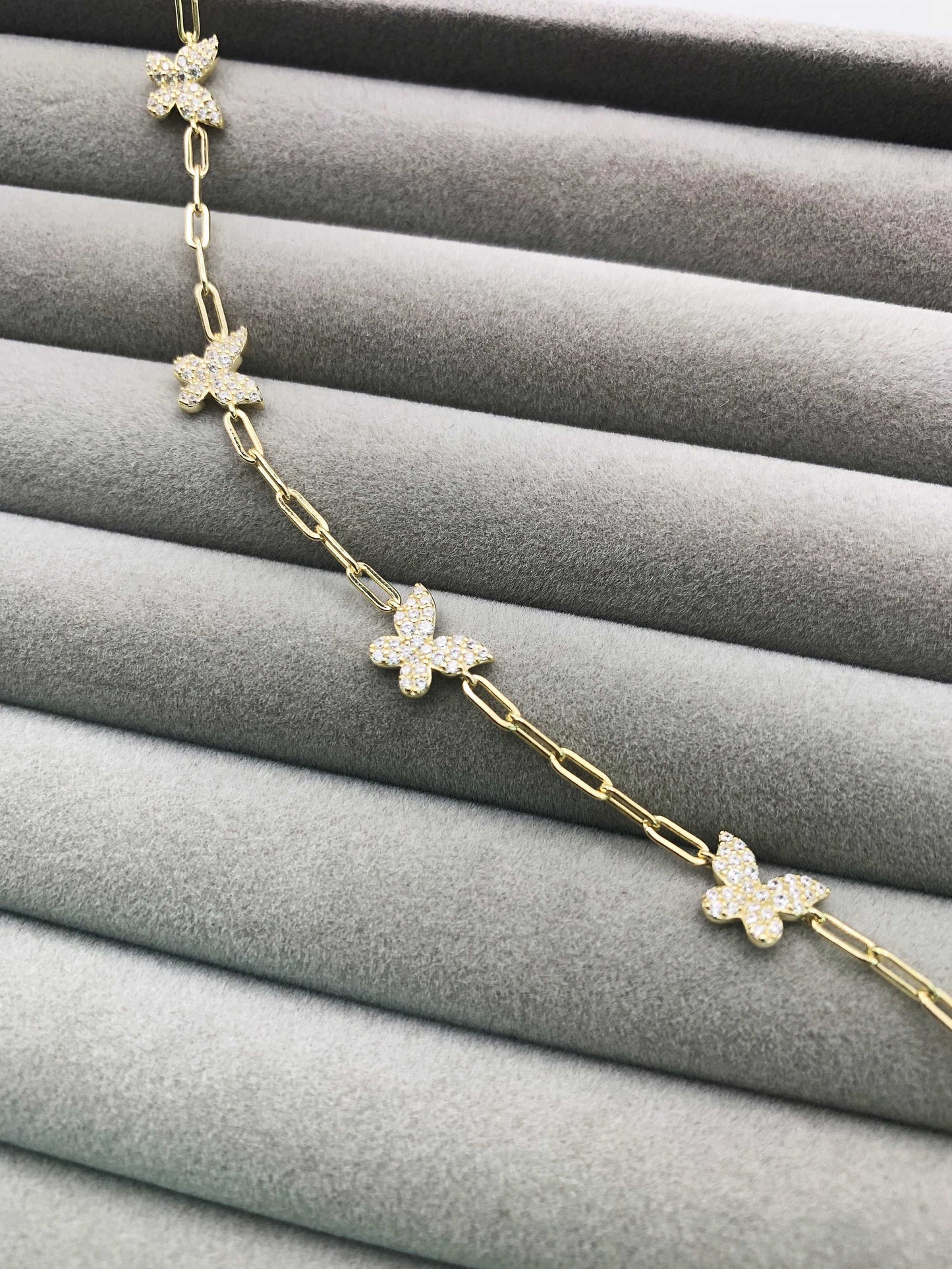 Butterfly Anklet in Gold-Bonded Sterling Silver- 9, 9.5 and 10 Inches Adjustable