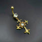 Cross Dangle Belly Ring with Cubic Zirconia -14 Gauge, Surgical Steel