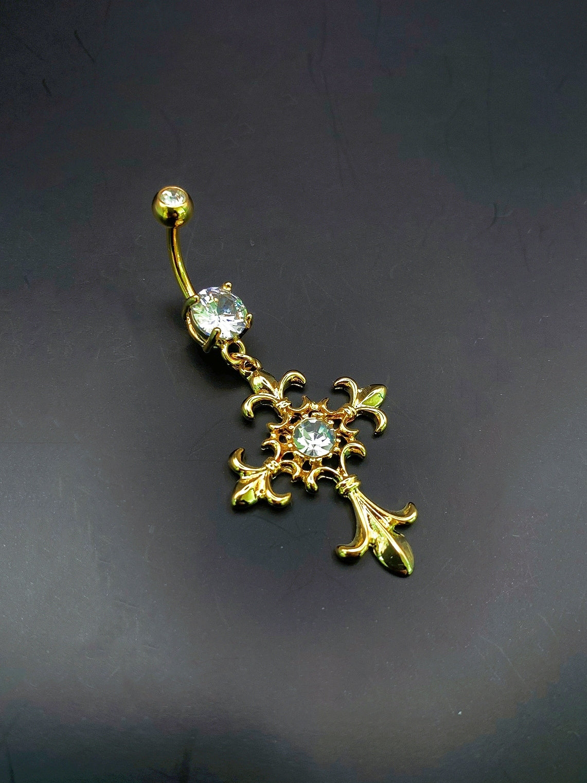 Cross Dangle Belly Ring with Cubic Zirconia -14 Gauge, Surgical Steel